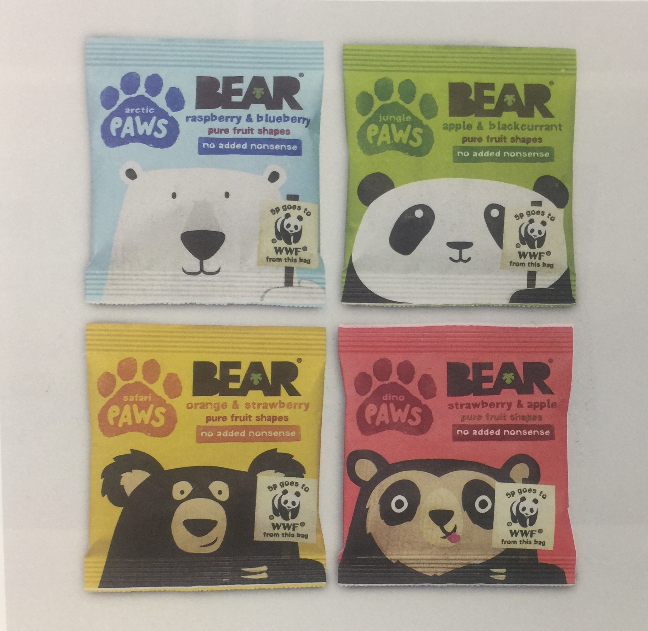 限量版的眼鏡熊、北極熊、懶熊和熊貓水果干包裝設(shè)計(jì)